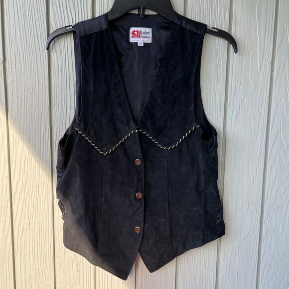 VTG S & U Leather Fashions Black Suede Vest Sz S – Western Snap Front - Picture 5 of 11